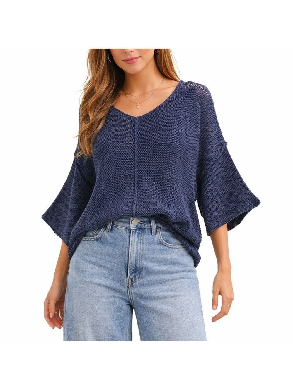 AERIE Cotton Open Knit Chunky Drop Shoulder  Sweater US Sz L